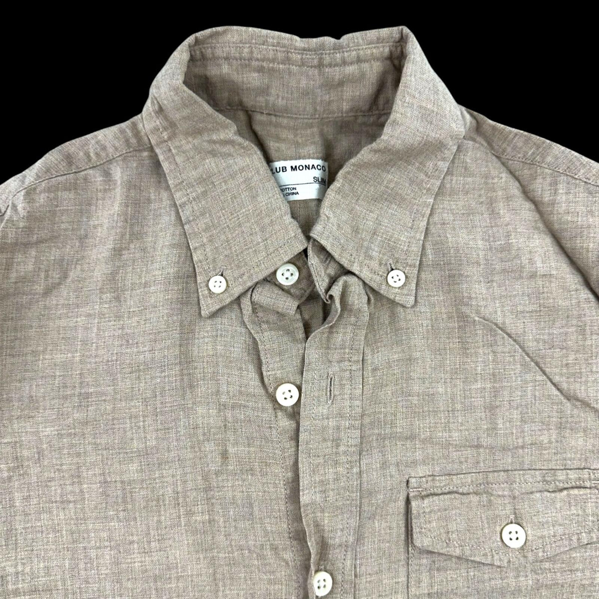 Club Monaco Slim Fit Linen Button Down Shirt Cream Brown Minimalist