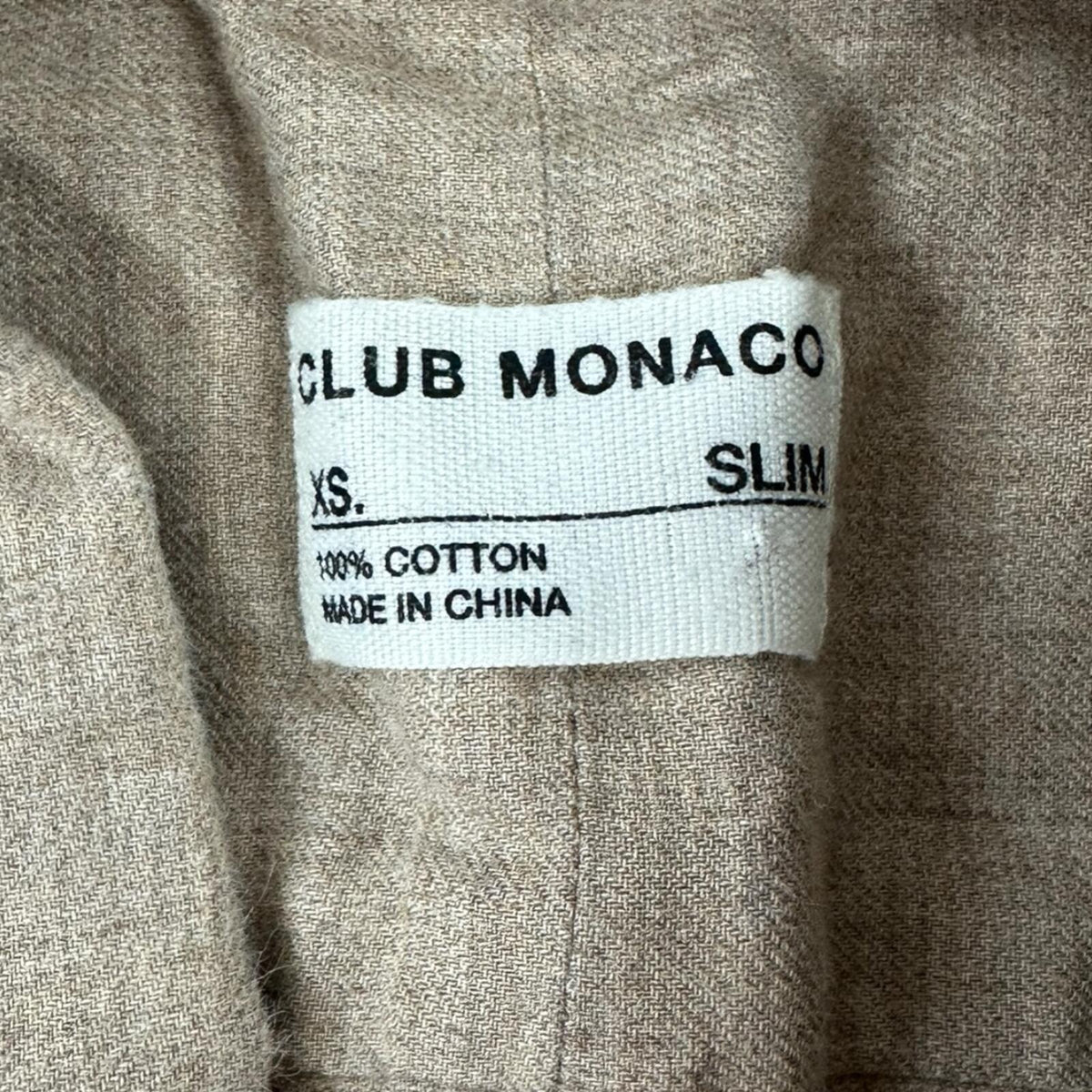 Club Monaco Slim Fit Linen Button Down Shirt Cream Brown Minimalist