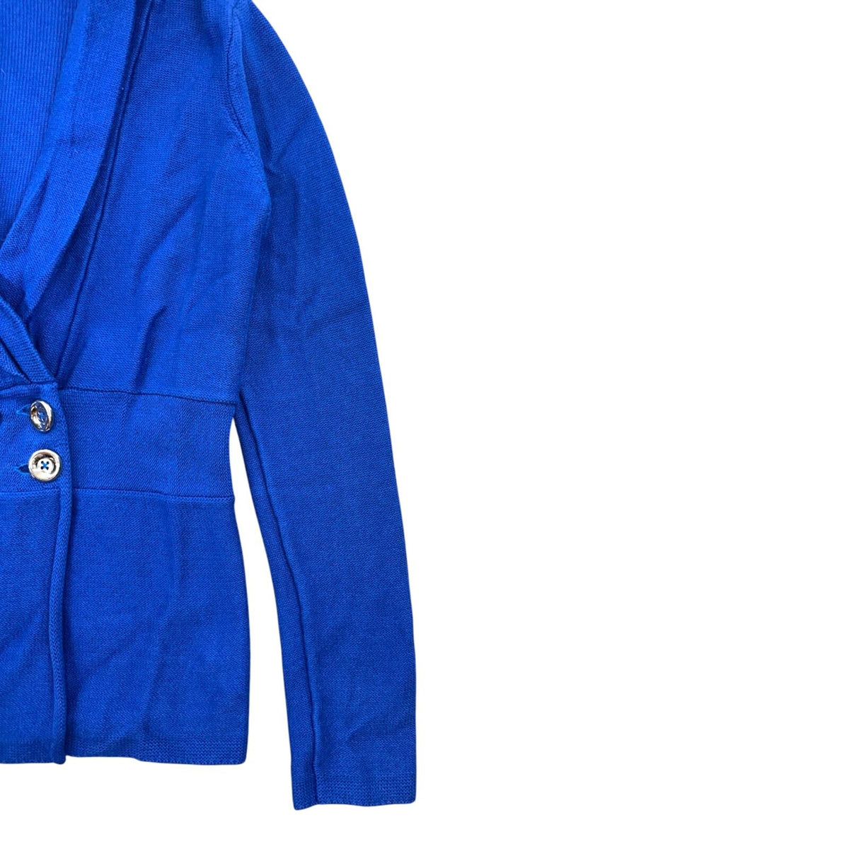 Jones New York Signature Electric Blue Double Breasted Shawl Collar Cardigan