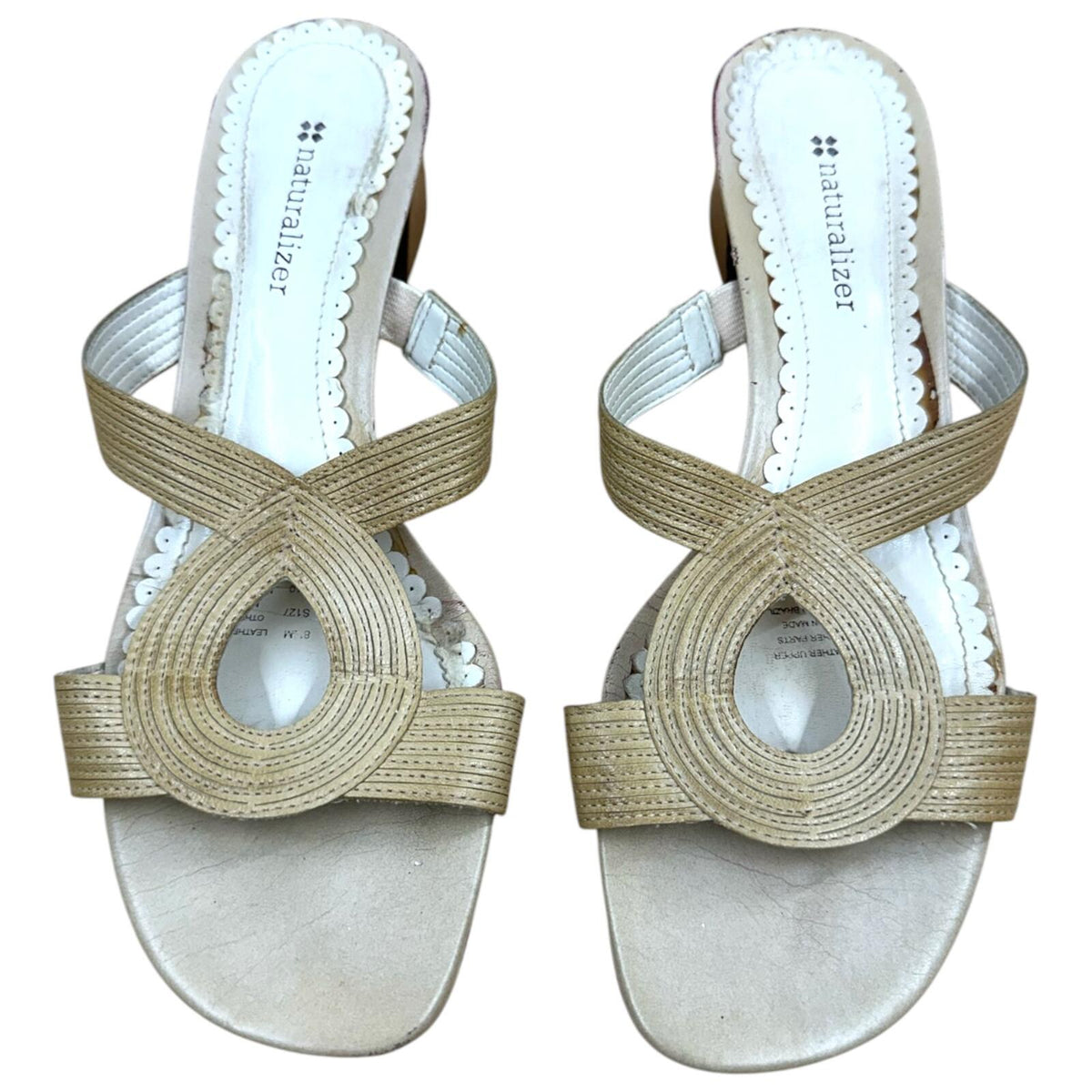Naturalizer Beige Champagne Textured Strap Sandals with Low Block