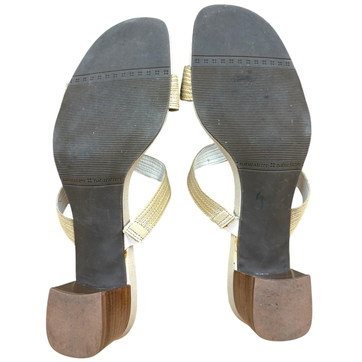 Naturalizer Beige Champagne Textured Strap Sandals with Low Block