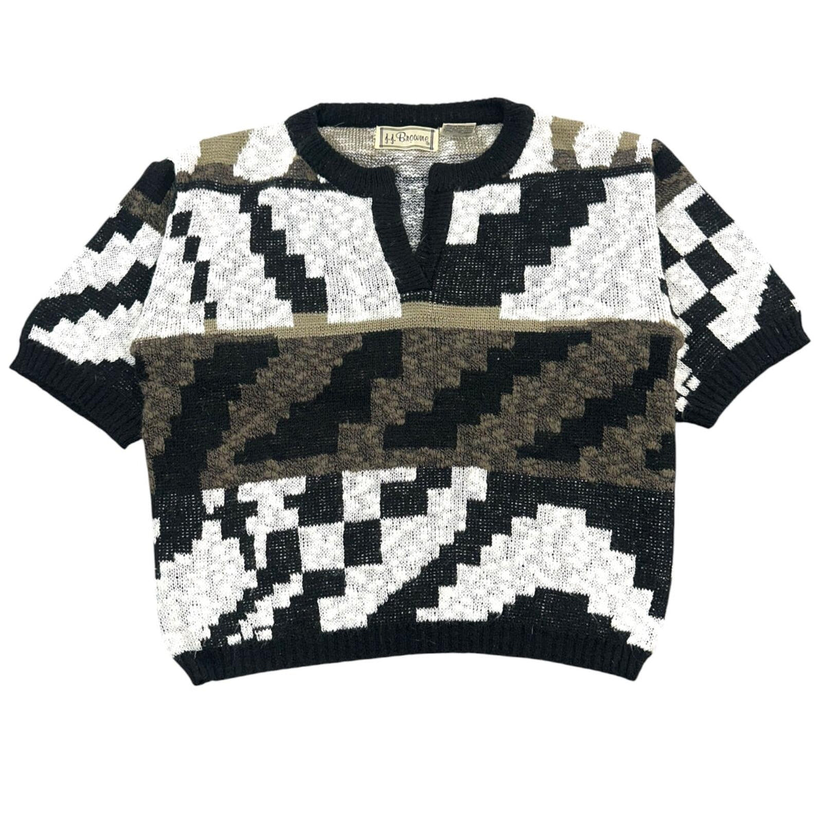 Vintage J.J. Browne Geometric Knit Sweater Top in Neutral Monochrome Eclectic