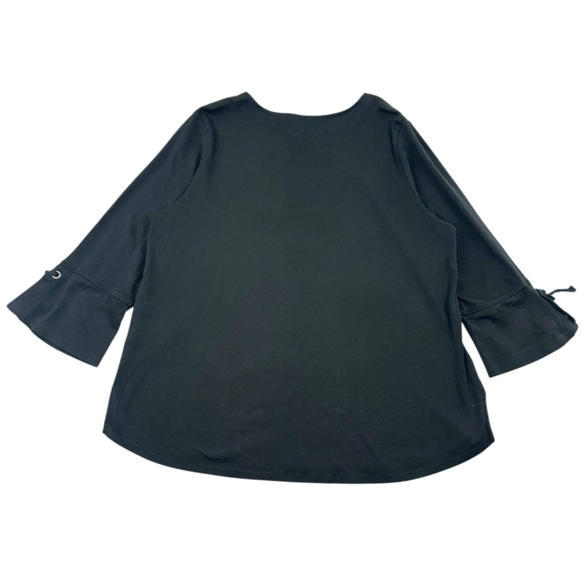 J. Jill Black Bell Sleeve Top with Silver Grommet Tie Detail