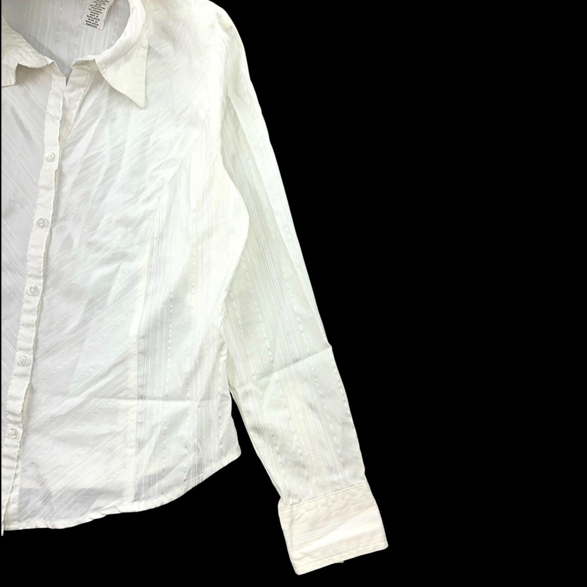 St. John's Bay White Chevron Dobby Texture Button Up Blouse 90s Minimalist