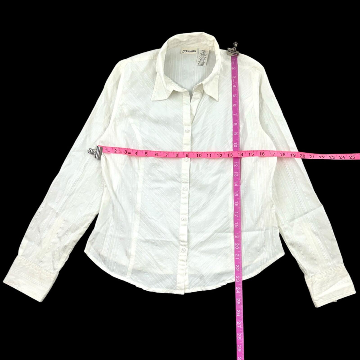St. John's Bay White Chevron Dobby Texture Button Up Blouse 90s Minimalist