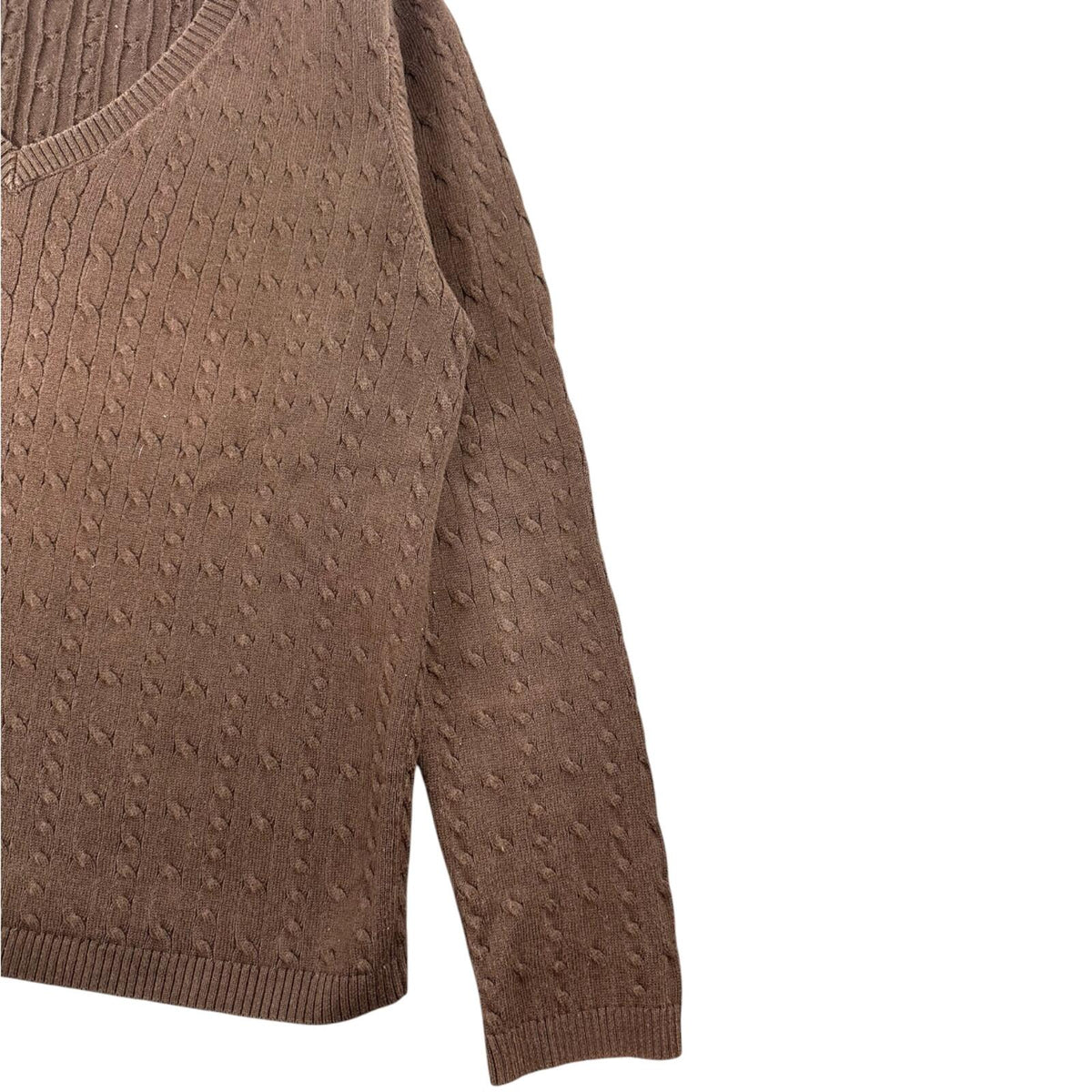 Charter Club Brown Cable Knit V Neck Sweater Modern Preppy