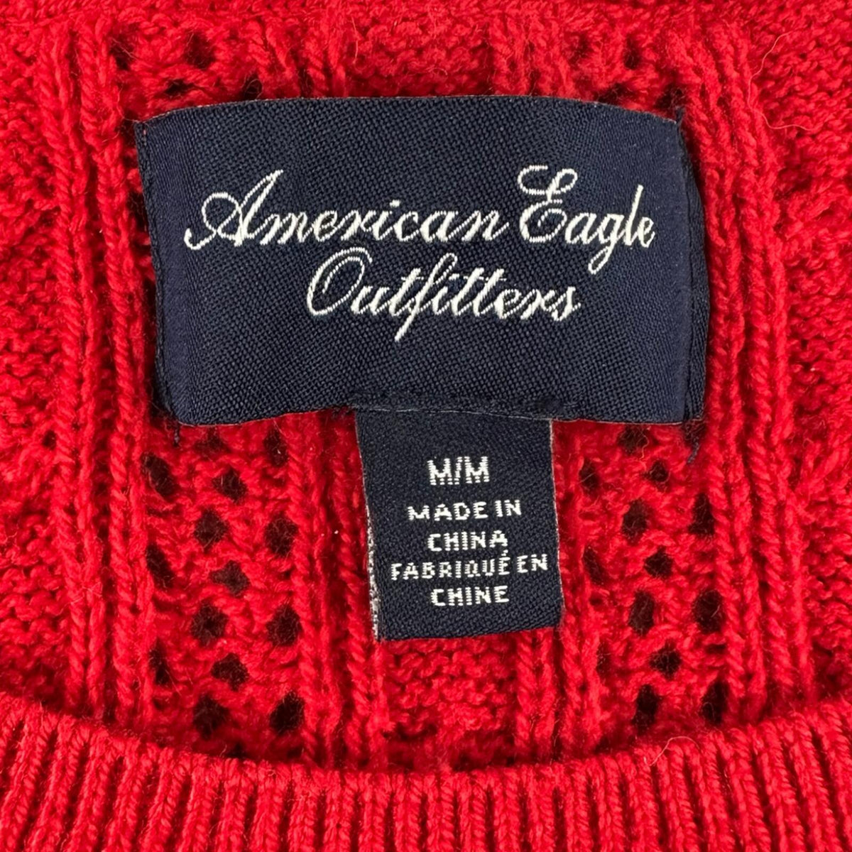 American Eagle Cherry Red Cable Knit Sweater Wide Scoop Neck 3/4 Sleeve