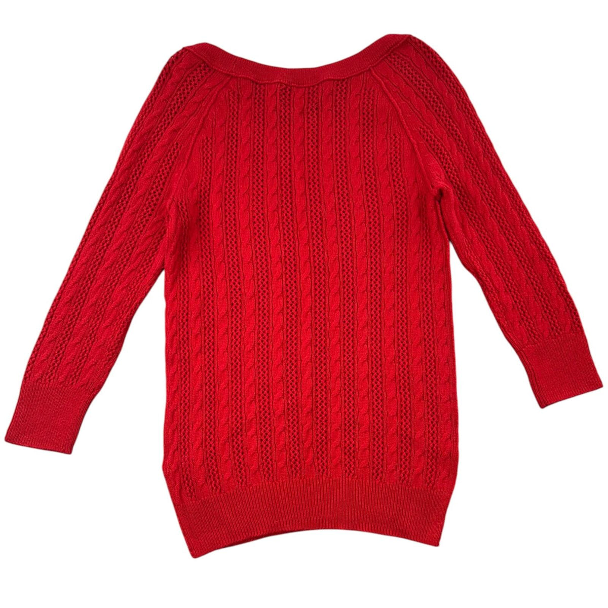 American Eagle Cherry Red Cable Knit Sweater Wide Scoop Neck 3/4 Sleeve