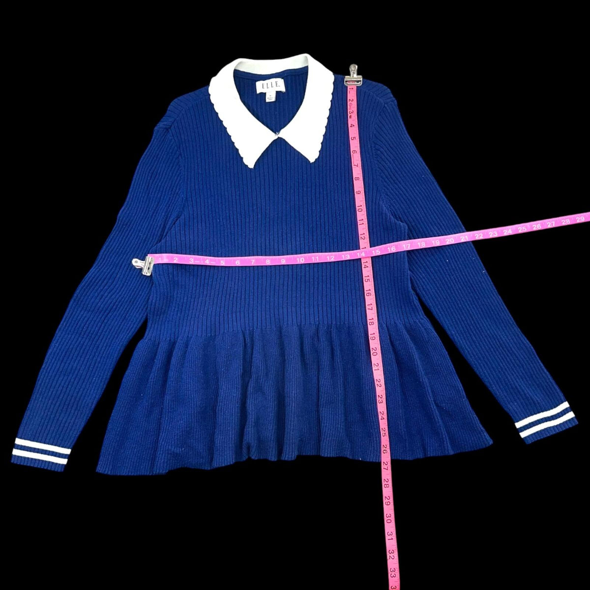 ELLE Royal Blue Peplum Sweater with White Scalloped Peter Pan Collar Coquette