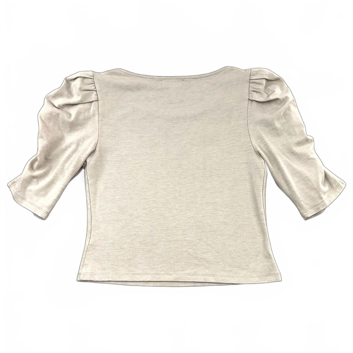 Leith Oatmeal Dramatic Puff Sleeve Structured Knit Top