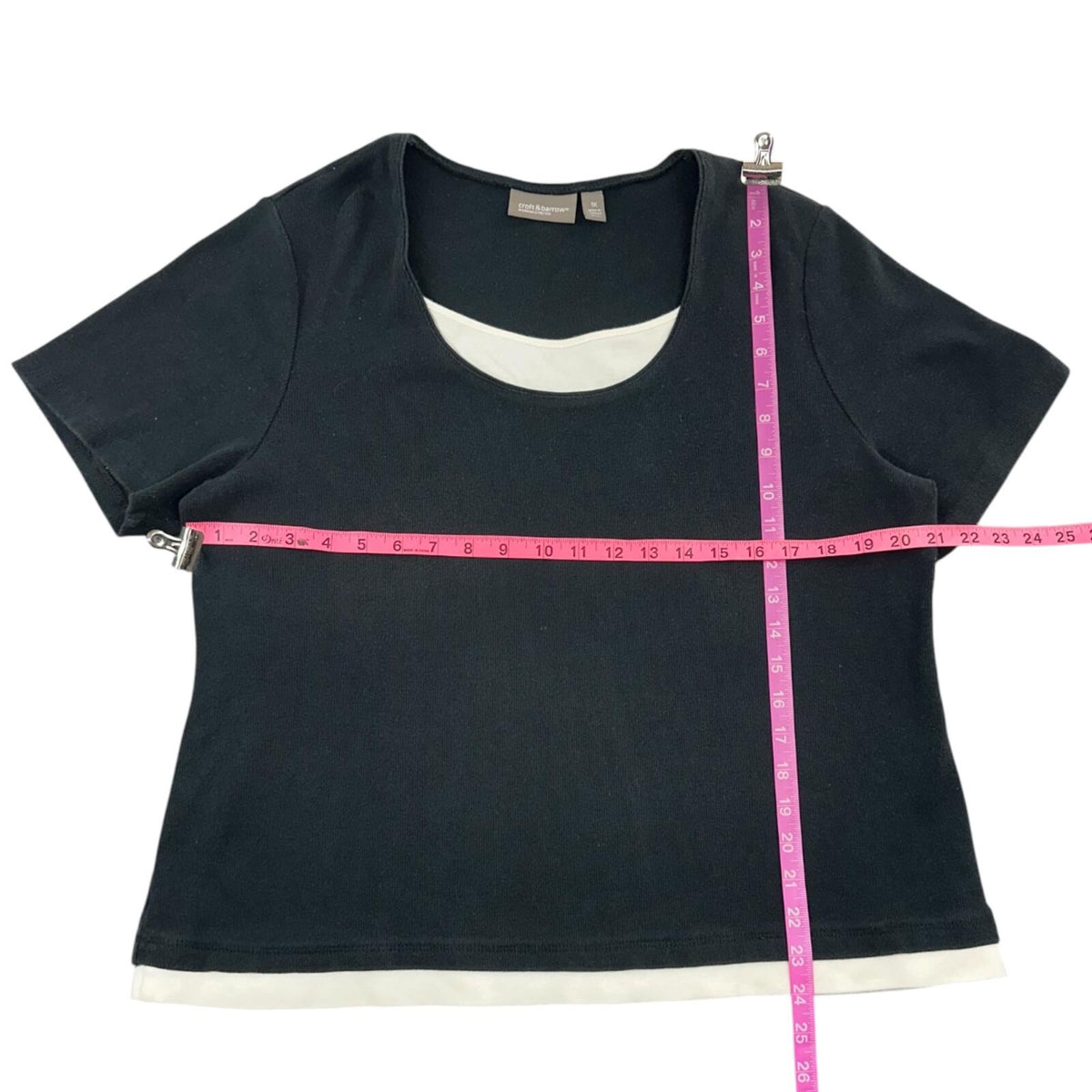 Croft & Barrow Black & White Faux Layered Office Siren Tee