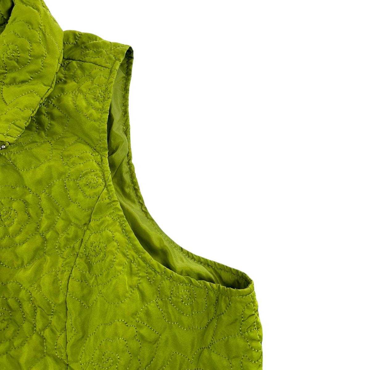 CJ Banks Olive Green Quilted Floral Vest Cozy Outdoor Chic Gorpcore
