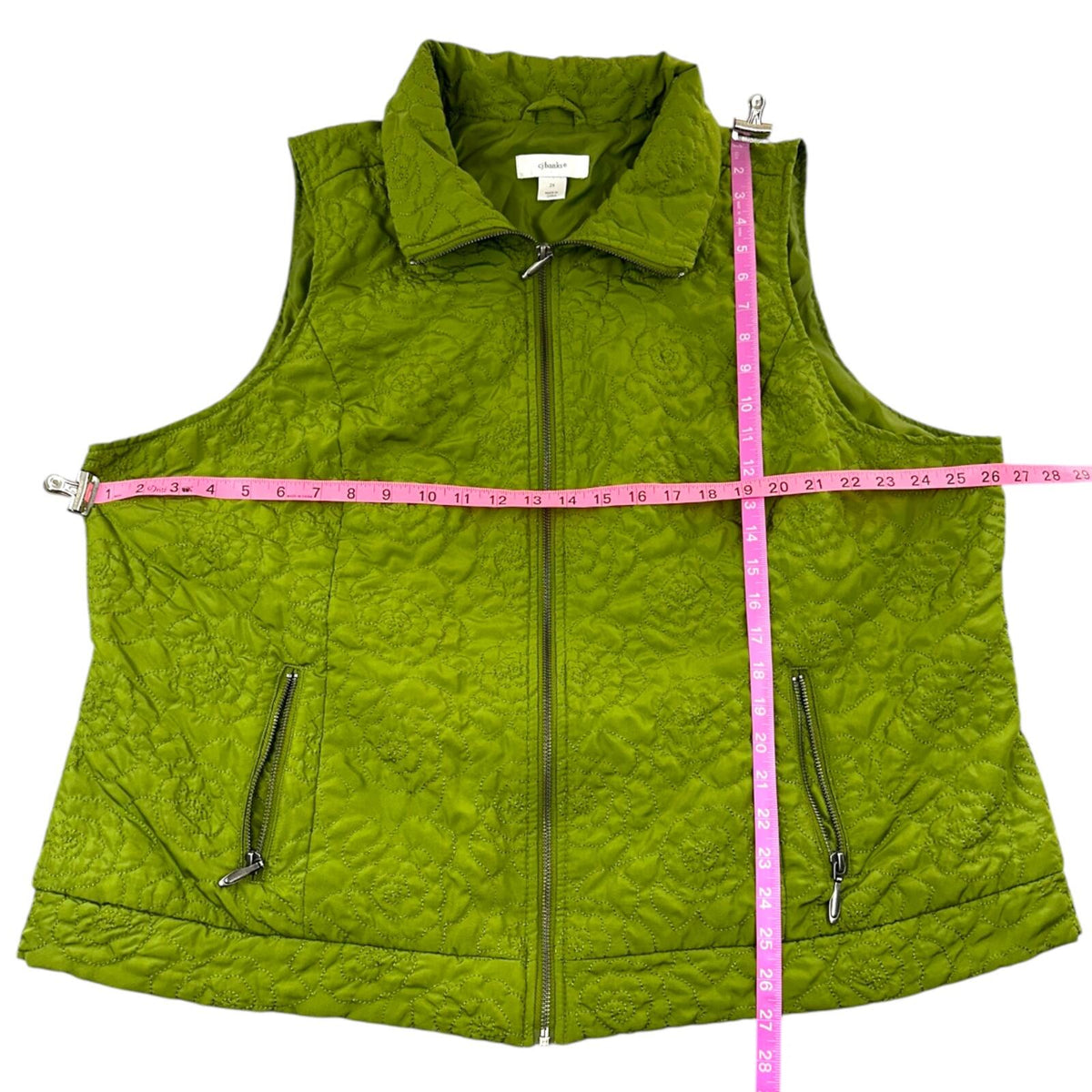 CJ Banks Olive Green Quilted Floral Vest Cozy Outdoor Chic Gorpcore