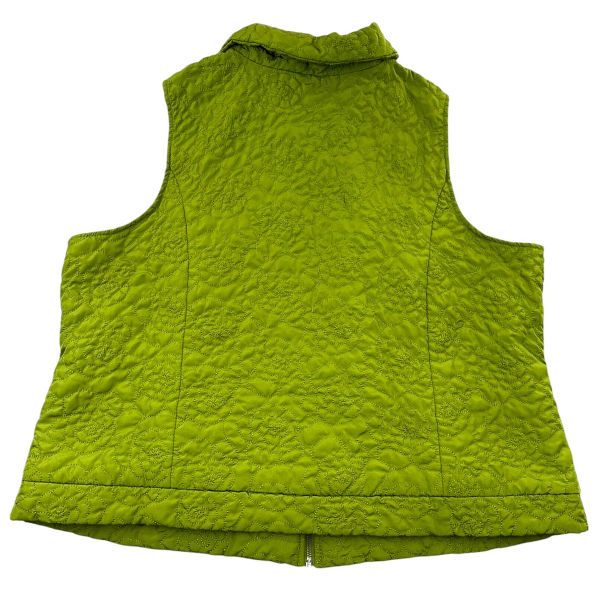 CJ Banks Olive Green Quilted Floral Vest Cozy Outdoor Chic Gorpcore
