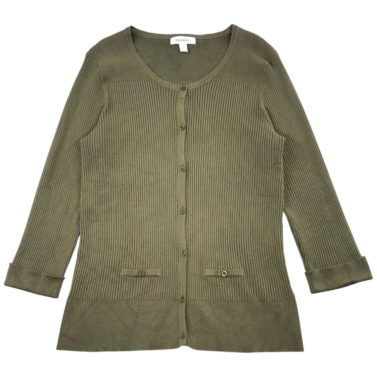 Dressbarn Olive Green Ribbed Button Up Cardigan Sweater Earthcore Dark Academy