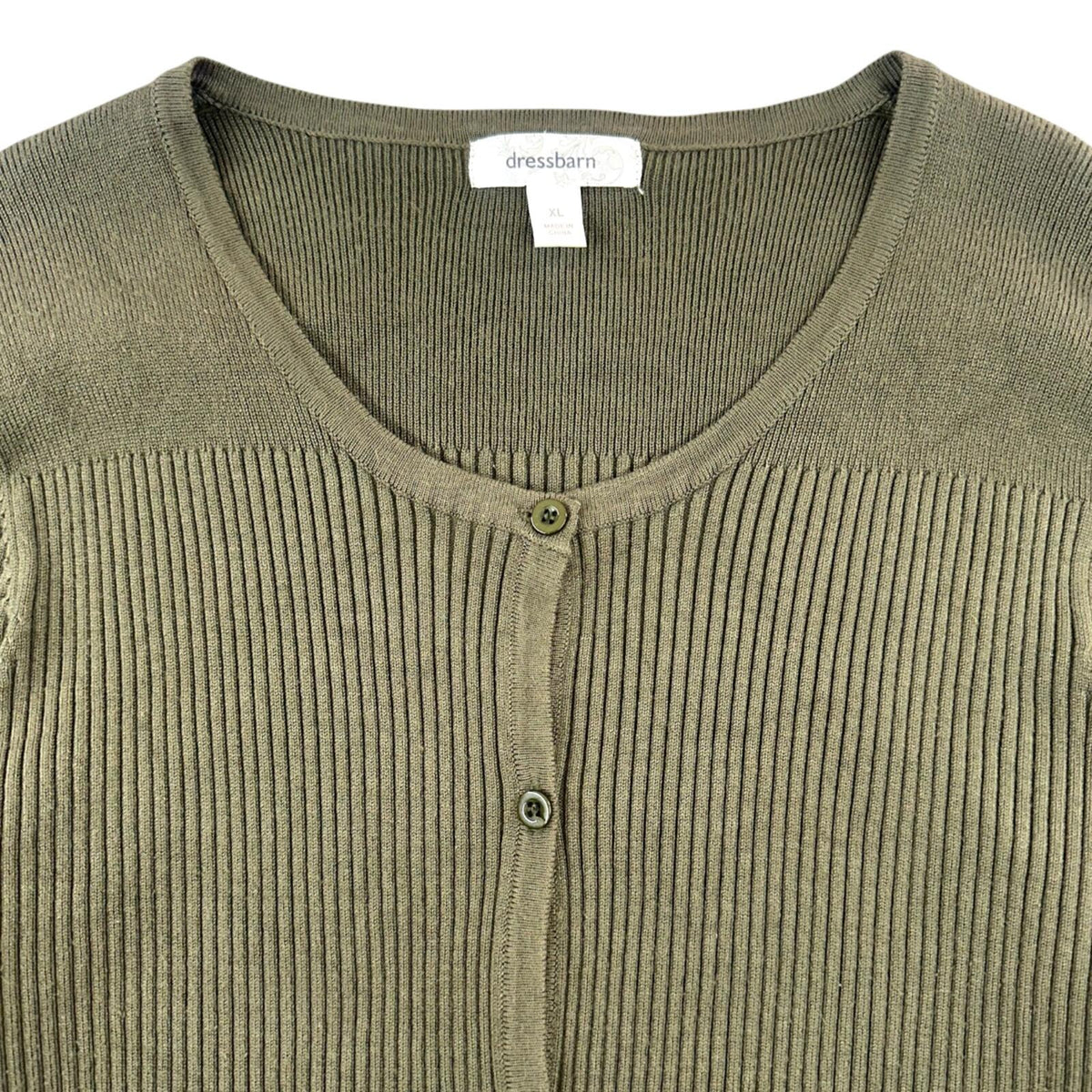 Dressbarn Olive Green Ribbed Button Up Cardigan Sweater Earthcore Dark Academy
