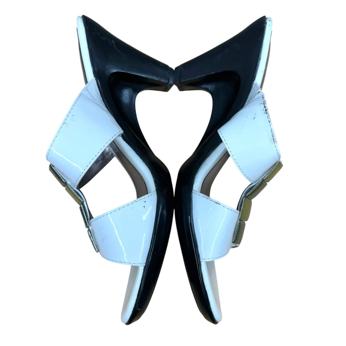 Croft & Barrow White Patent Leather Wedge Sandals with Gold Tile Hardware