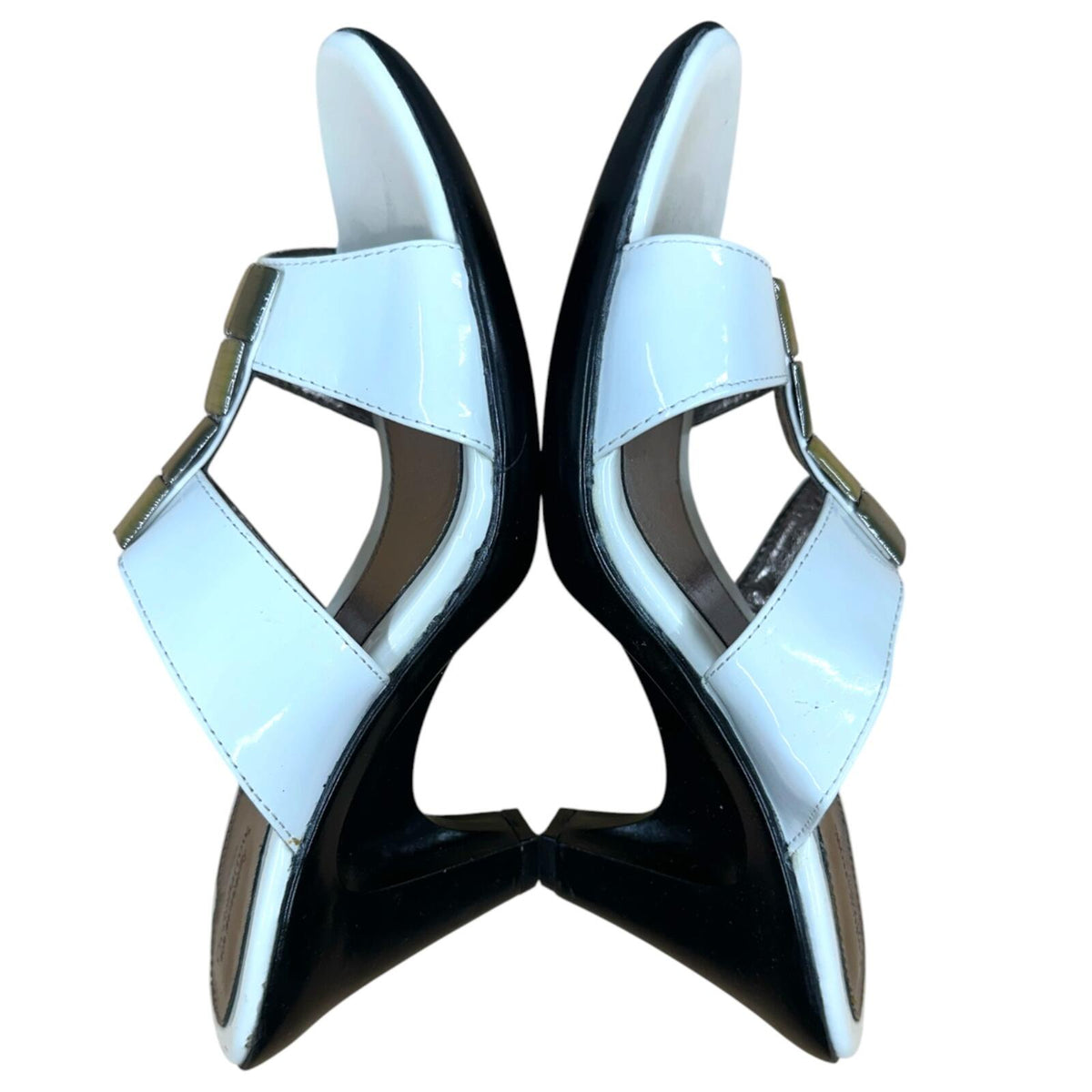 Croft & Barrow White Patent Leather Wedge Sandals with Gold Tile Hardware