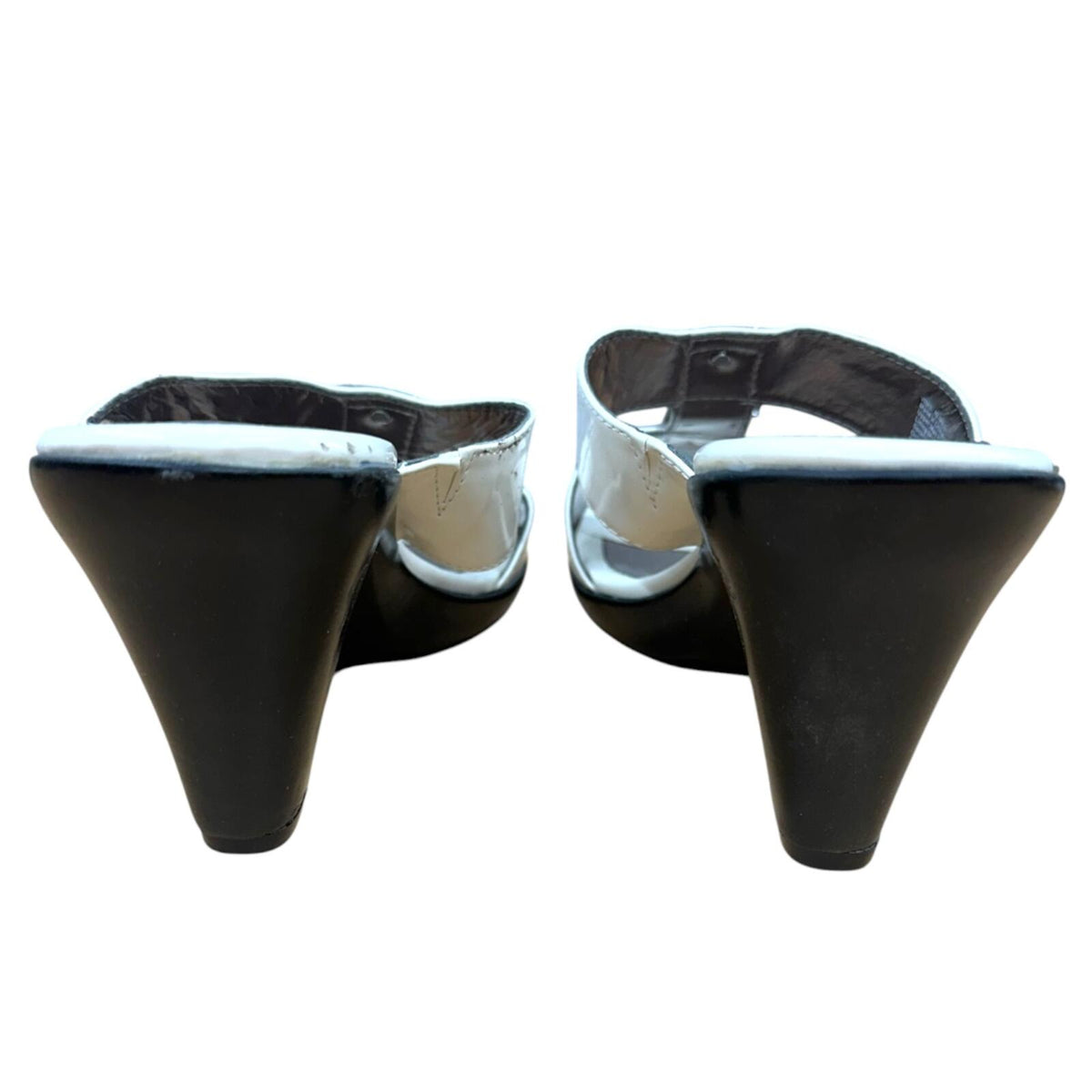 Croft & Barrow White Patent Leather Wedge Sandals with Gold Tile Hardware