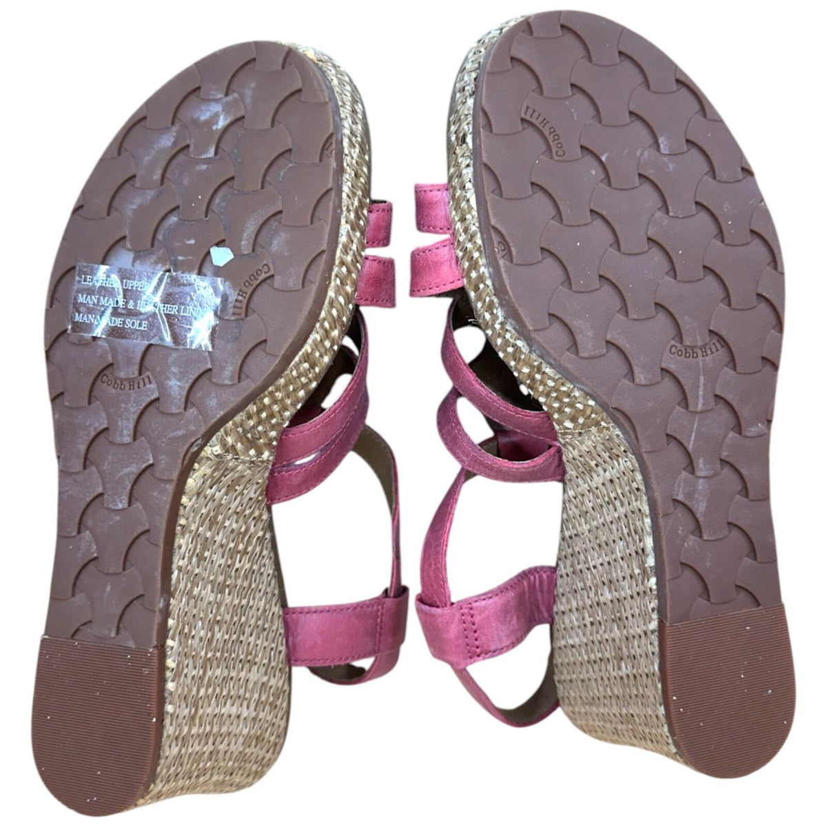 Rockport Cobb Hill Hannah Coral Pink Leather Wedge Espadrille Sandals Boho Chic