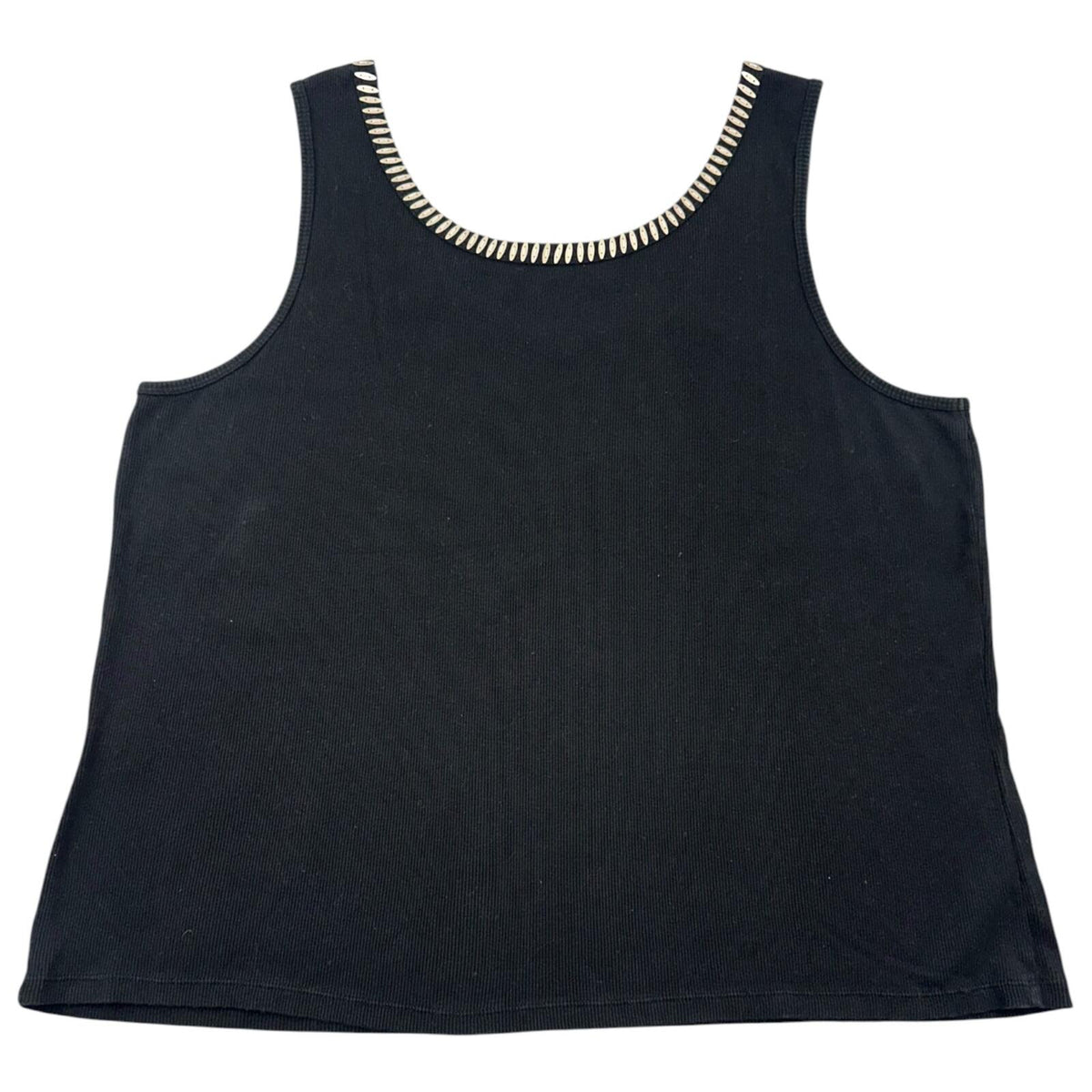 Talbots Black Ribbed Cotton Tank Top with Silver Beaded Scoop Neckline