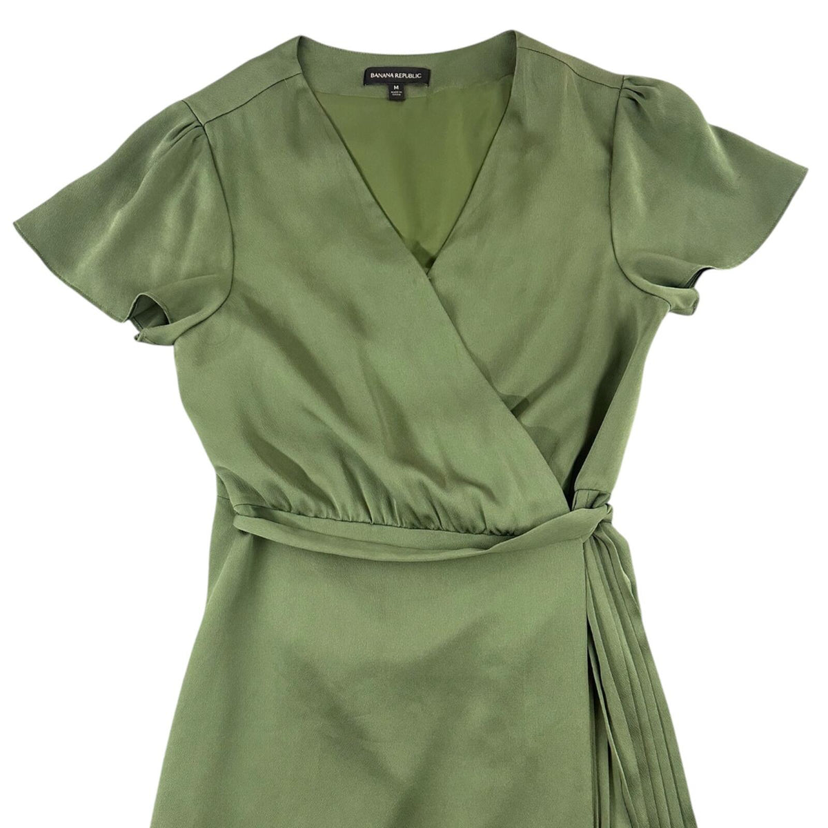 Banana Republic Sage Green Pleated Wrap Midi Dress Quiet Luxury Soft