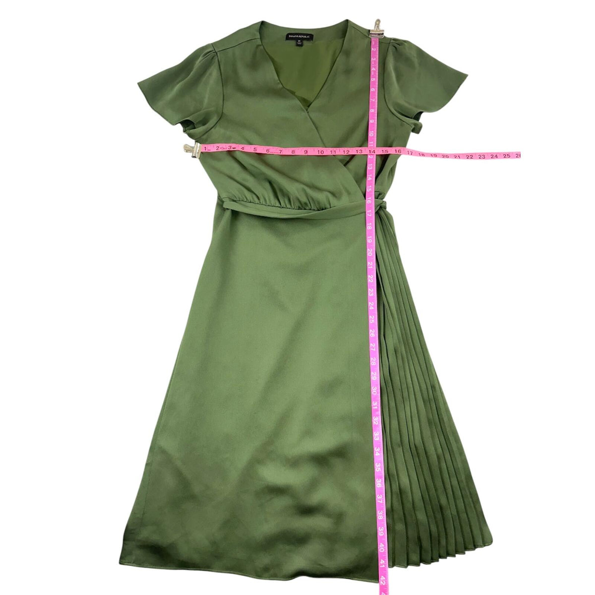 Banana Republic Sage Green Pleated Wrap Midi Dress Quiet Luxury Soft