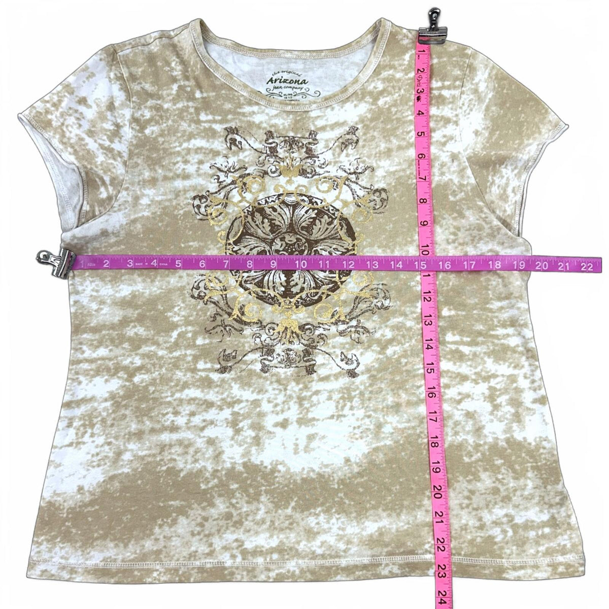 Arizona Jean Co. Tan Tie Dye Ornate Graphic Tee