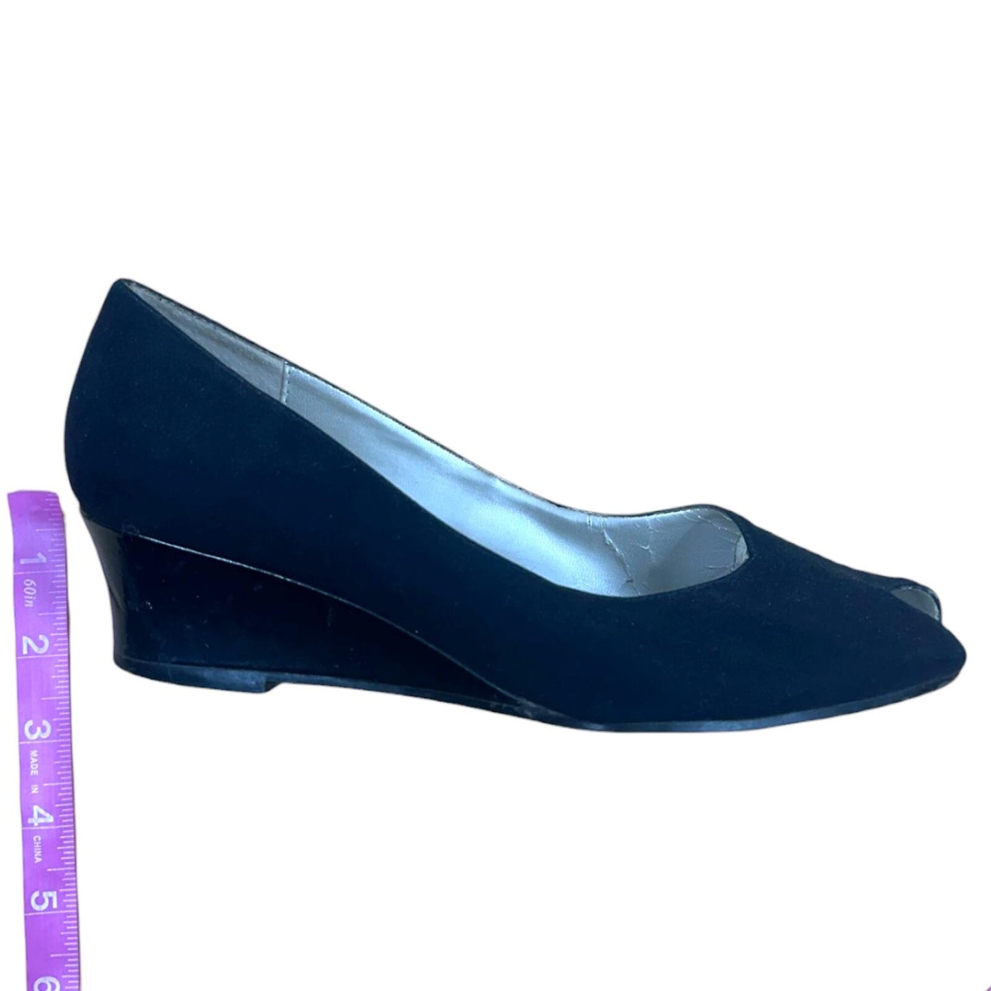 Liz Claiborne Maryann Black Peep Toe Wedges Classic Professional Quiet Luxe