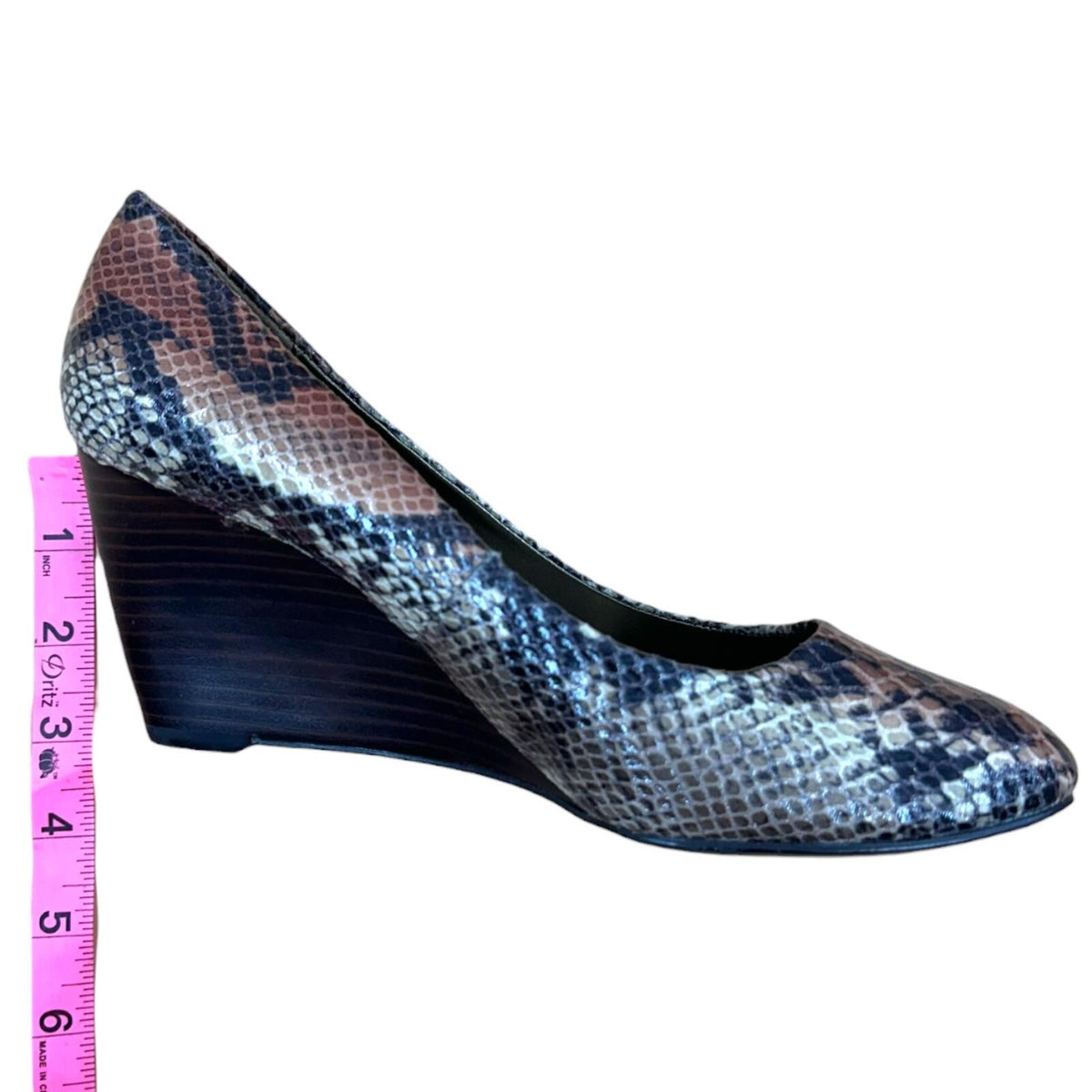 Bandolino Nuri Snakeskin Embossed Leather Wedges Brown Beige Quiet Luxury