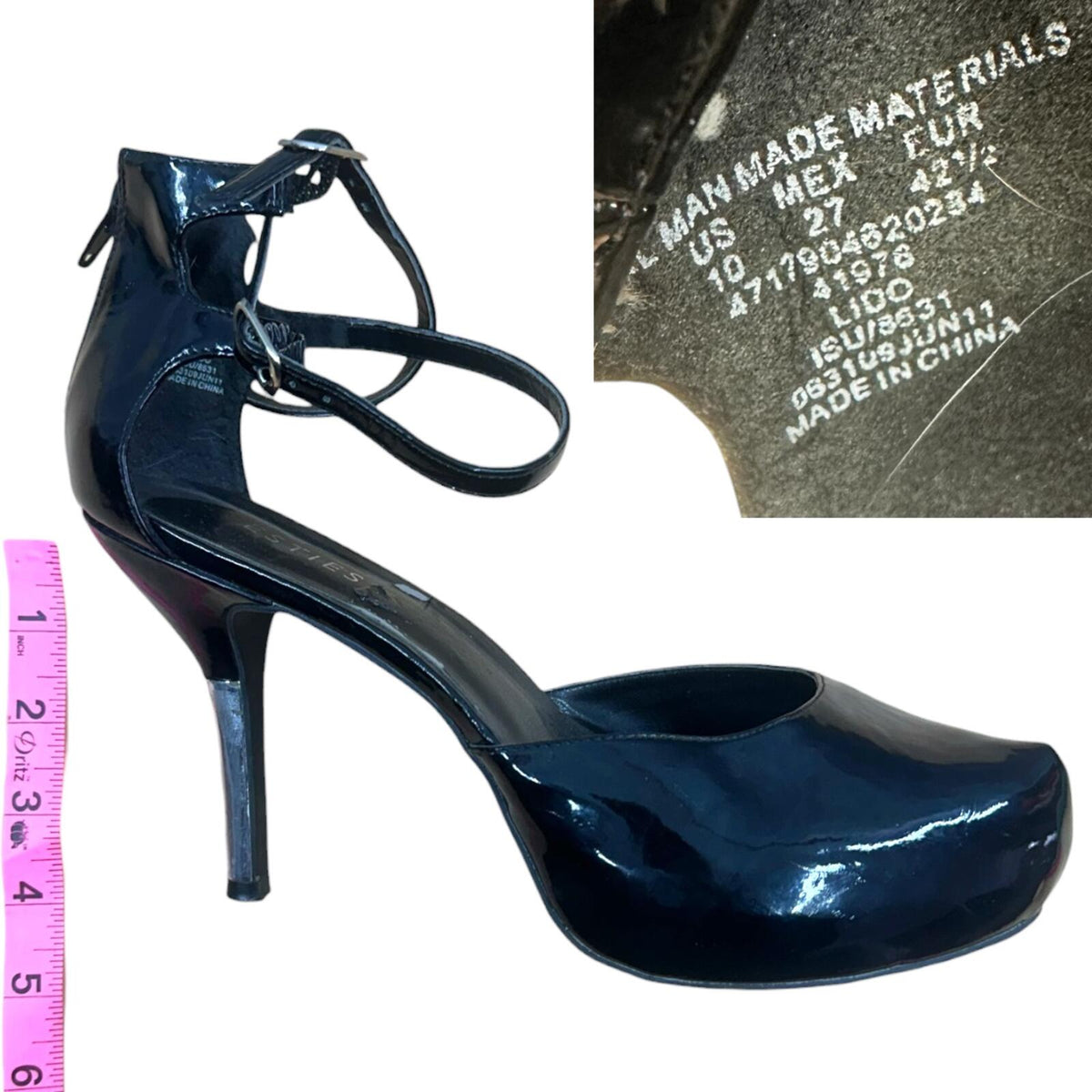 Westies Black Patent Leather Pumps with Silver Chrome Stiletto Heel Dual Ankle