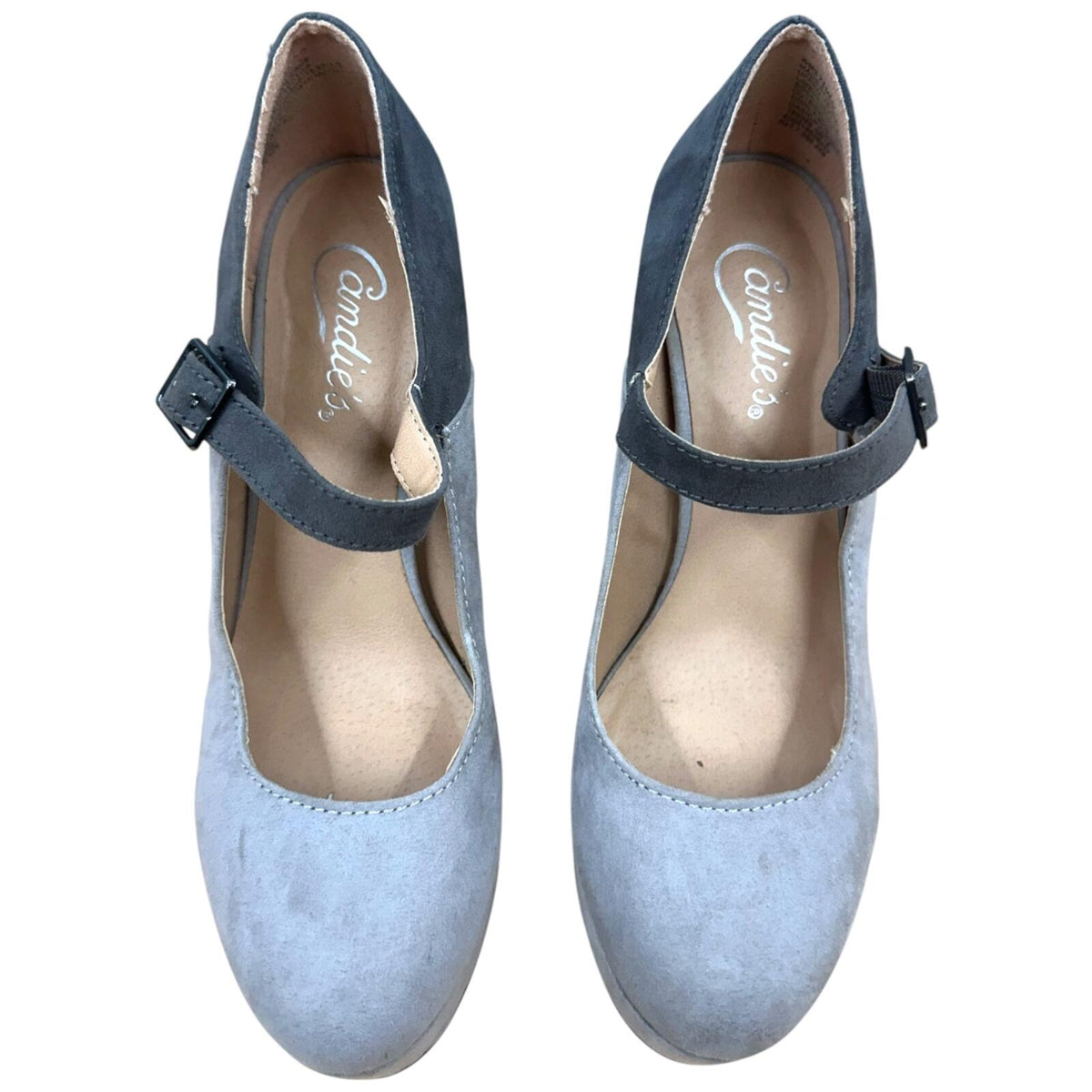 Candie's Mary Jane Pumps in Tri Tone Gray and Black Faux Suede Y2K