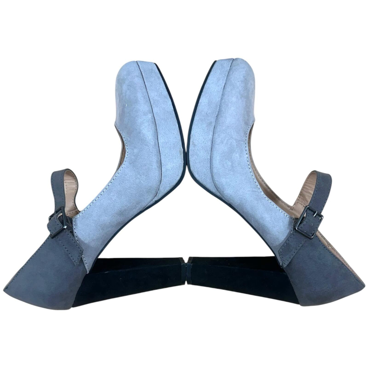 Candie's Mary Jane Pumps in Tri Tone Gray and Black Faux Suede Y2K