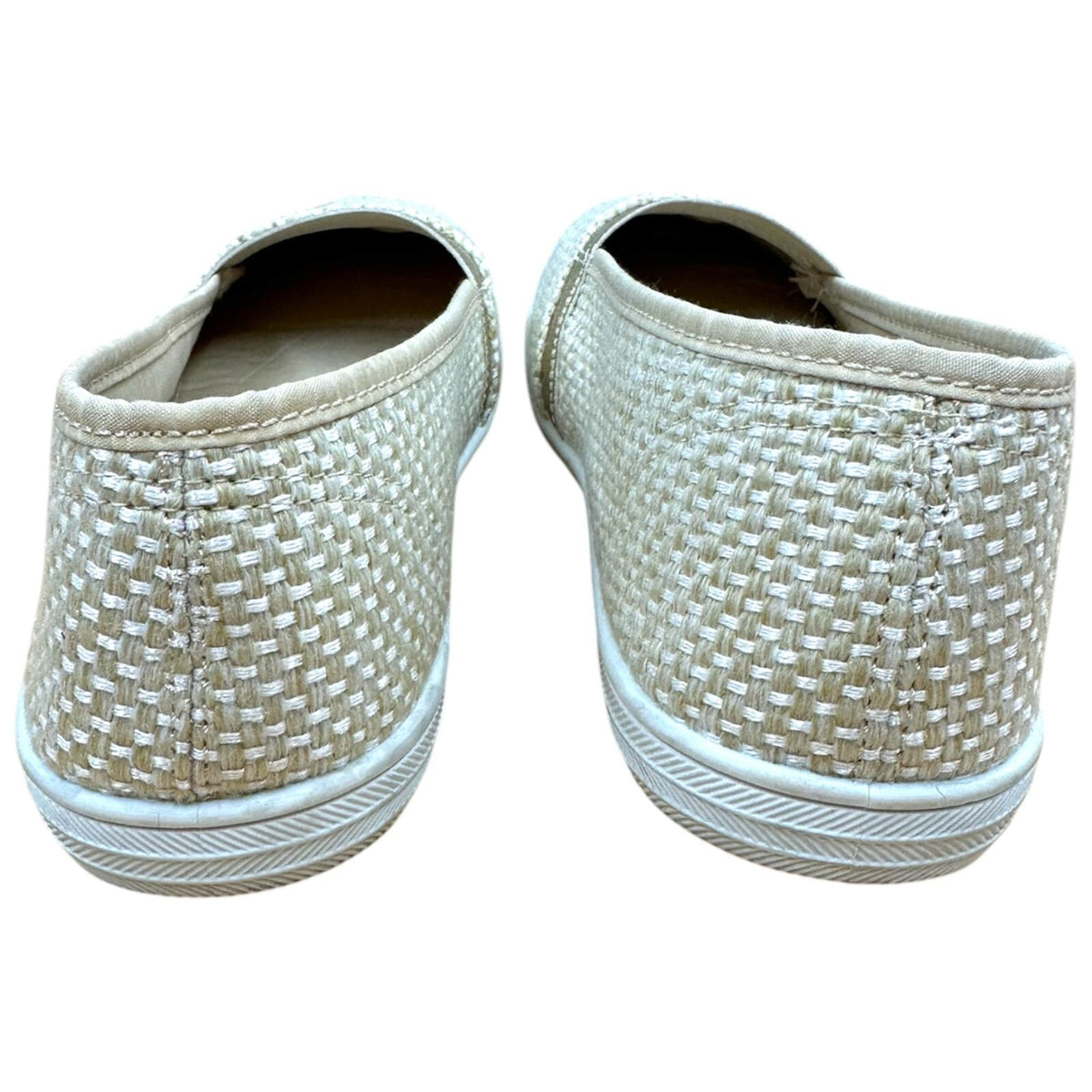Serra A Line Woven Flats Beige Cream with Gold Metallic Threads