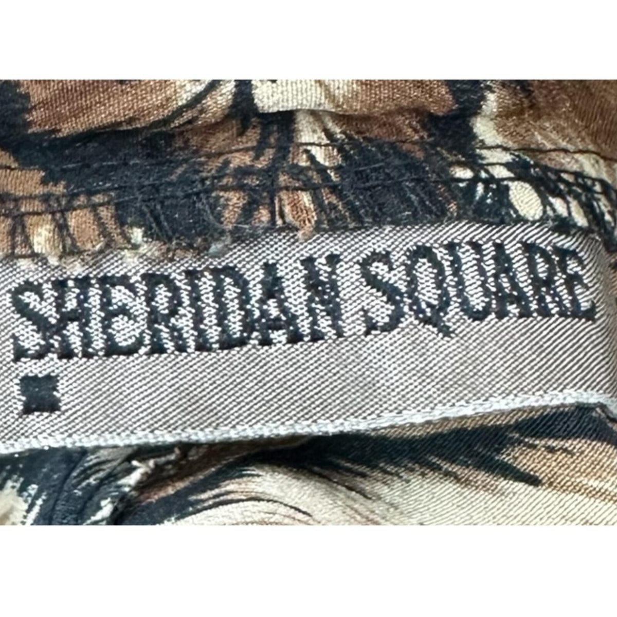 Sheridan Square Vintage Blouse Brown Black Feather Leaf Print Mock Neck Keyhole