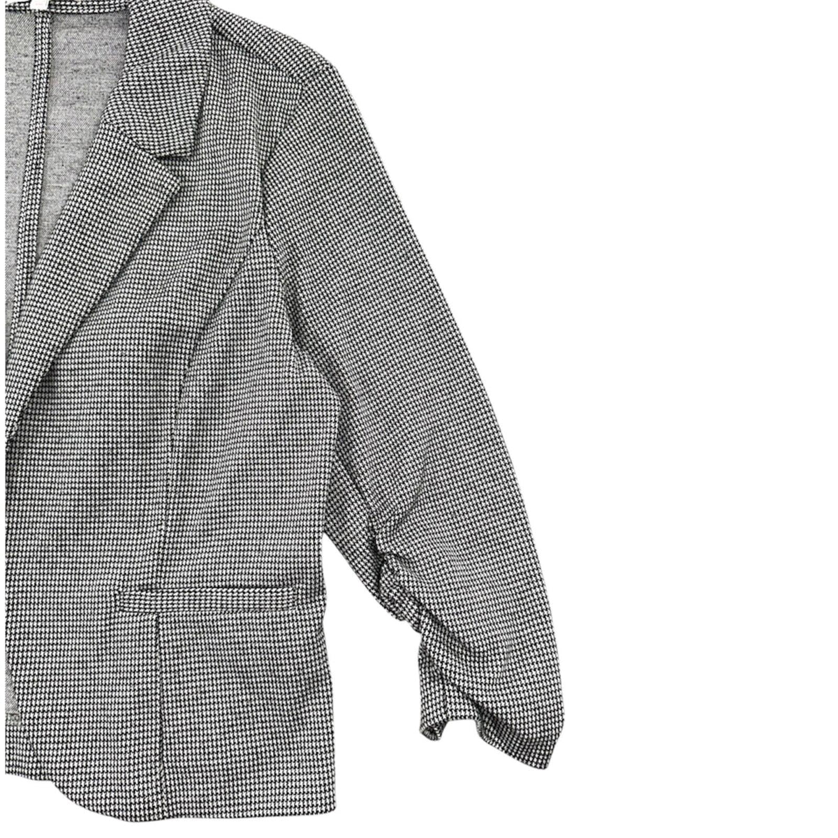 Candie's Black and White Micro Houndstooth Blazer with Ruched Sleeves