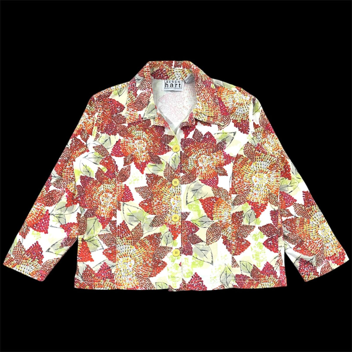Keren Hart Floral Impressionist Print Shirt Jacket White Red
