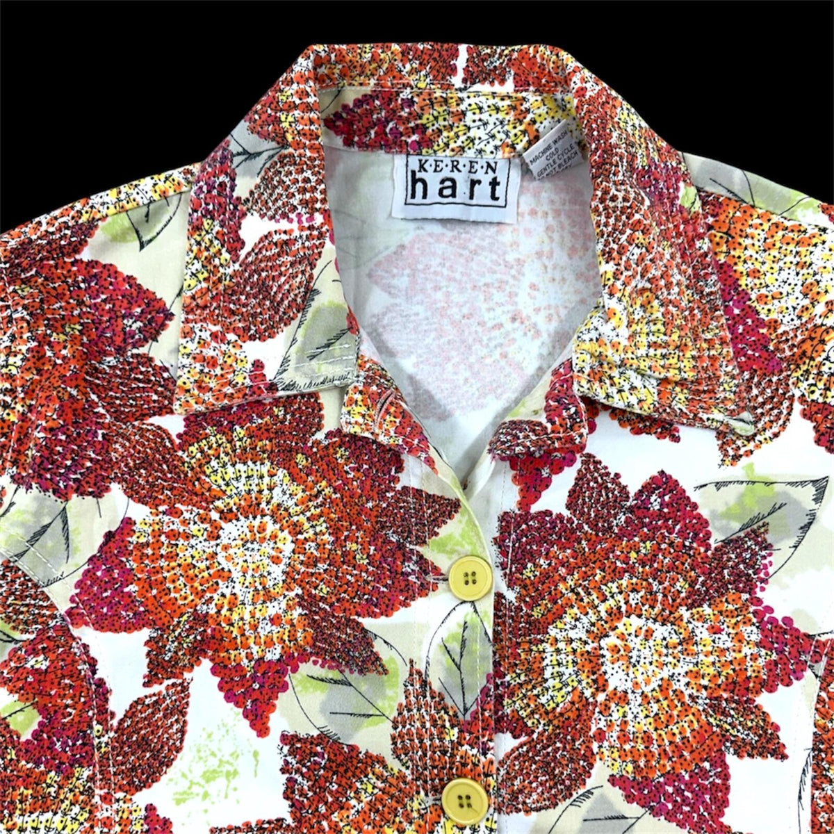 Keren Hart Floral Impressionist Print Shirt Jacket White Red
