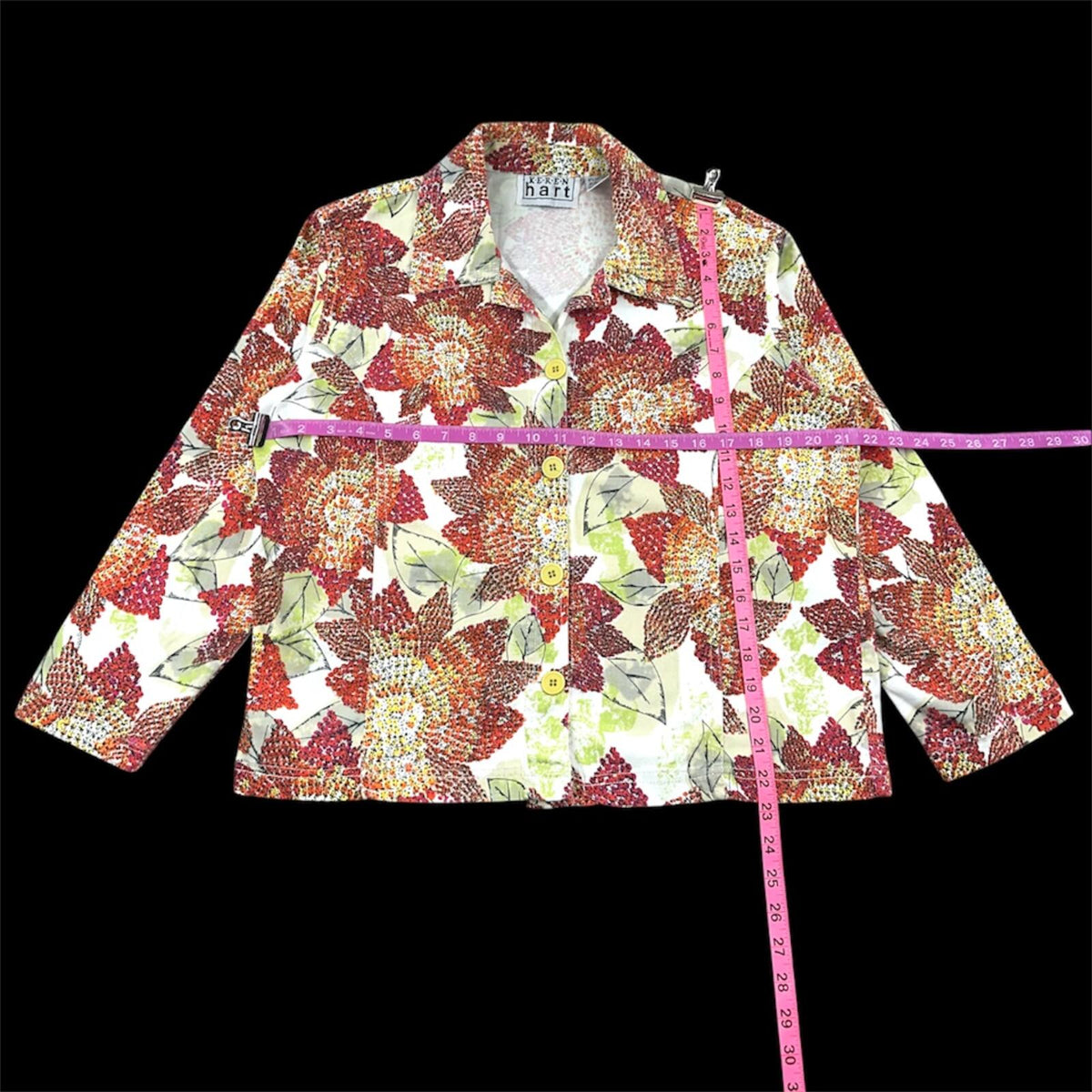 Keren Hart Floral Impressionist Print Shirt Jacket White Red