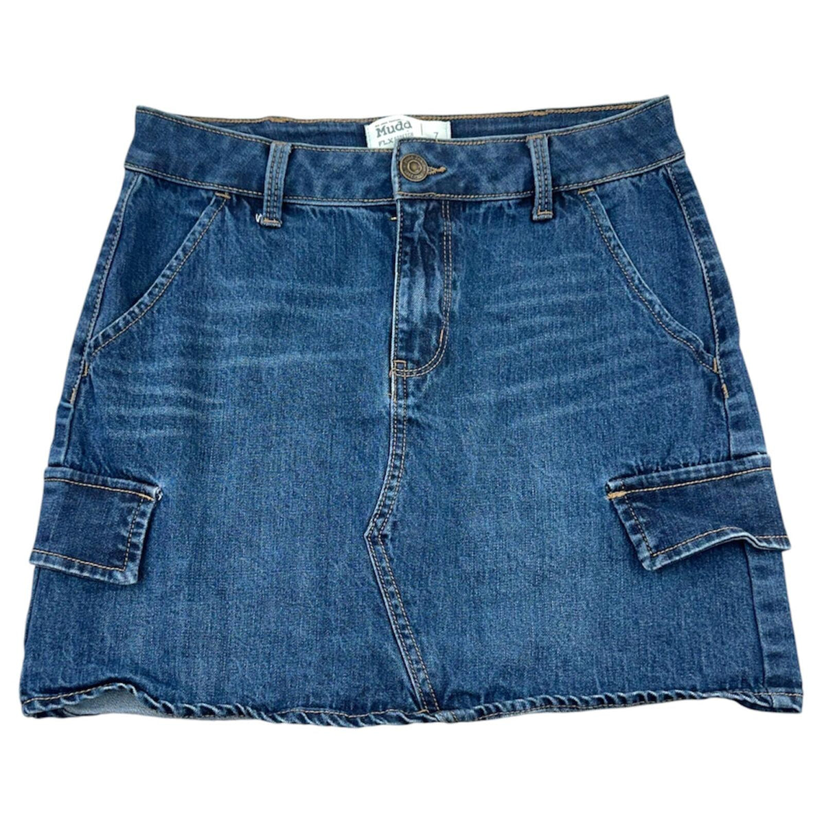 Mudd Y2K Revival Denim Mini Skirt with Cargo Pockets Medium Wash