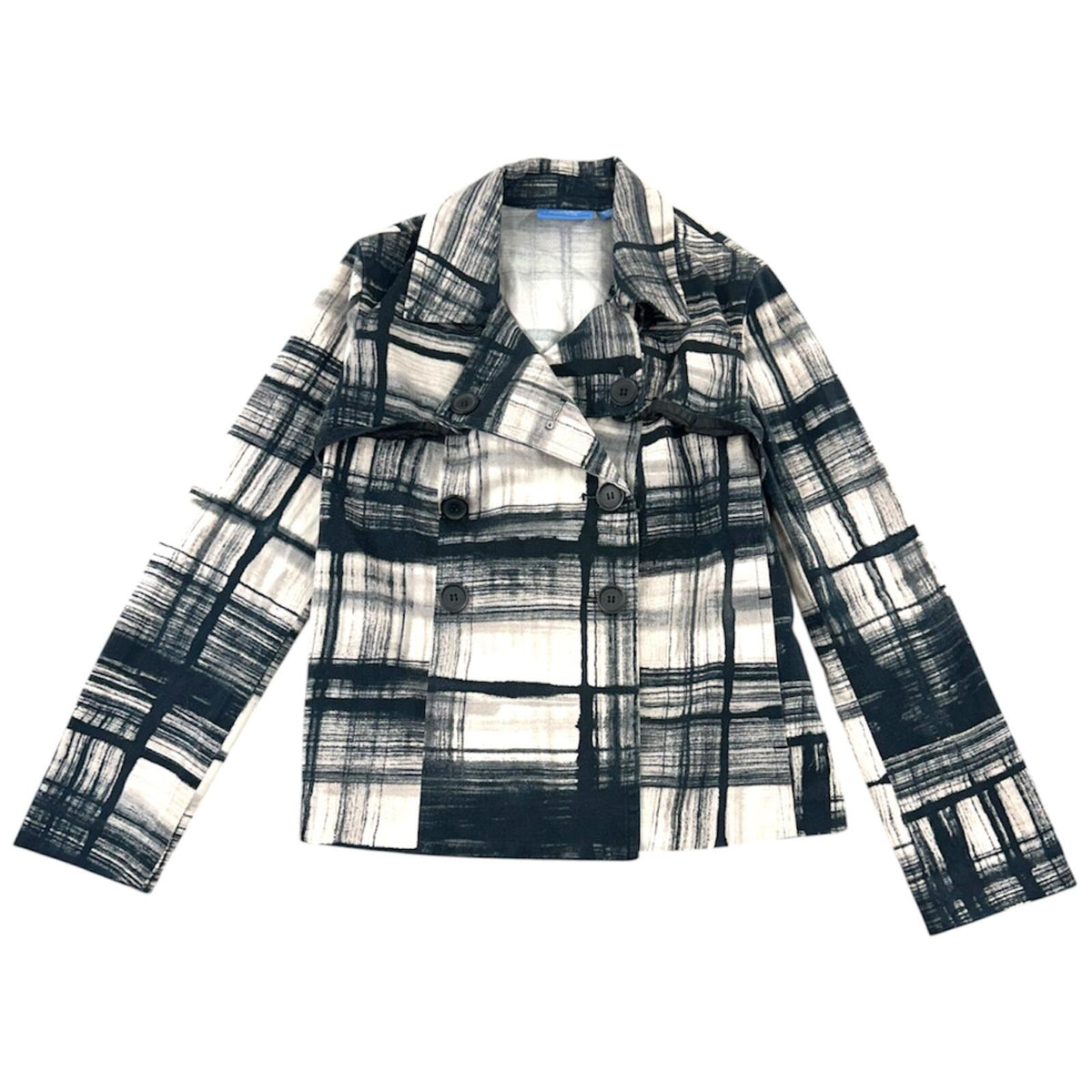 Simply Vera Vera Wang 90s Minimalist Black White Abstract Plaid Double Breasted