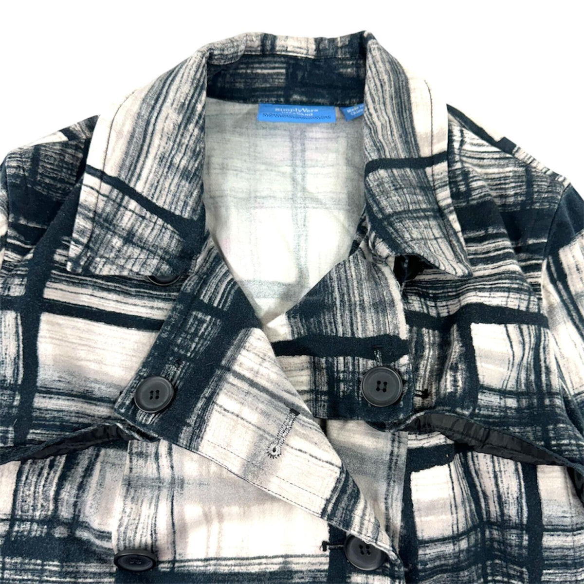Simply Vera Vera Wang 90s Minimalist Black White Abstract Plaid Double Breasted