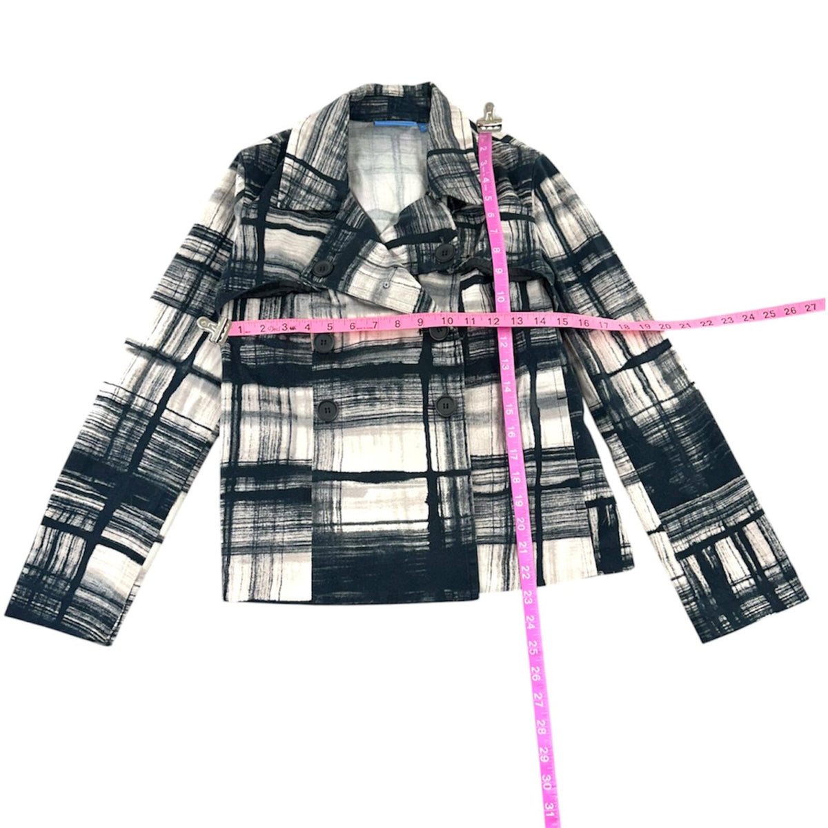 Simply Vera Vera Wang 90s Minimalist Black White Abstract Plaid Double Breasted