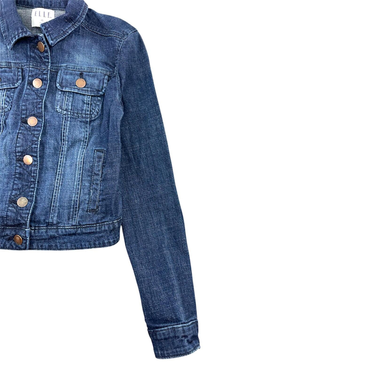 ELLE Denim Jacket Vintage Casual Streetwear Medium Blue Wash Classic Buttoned