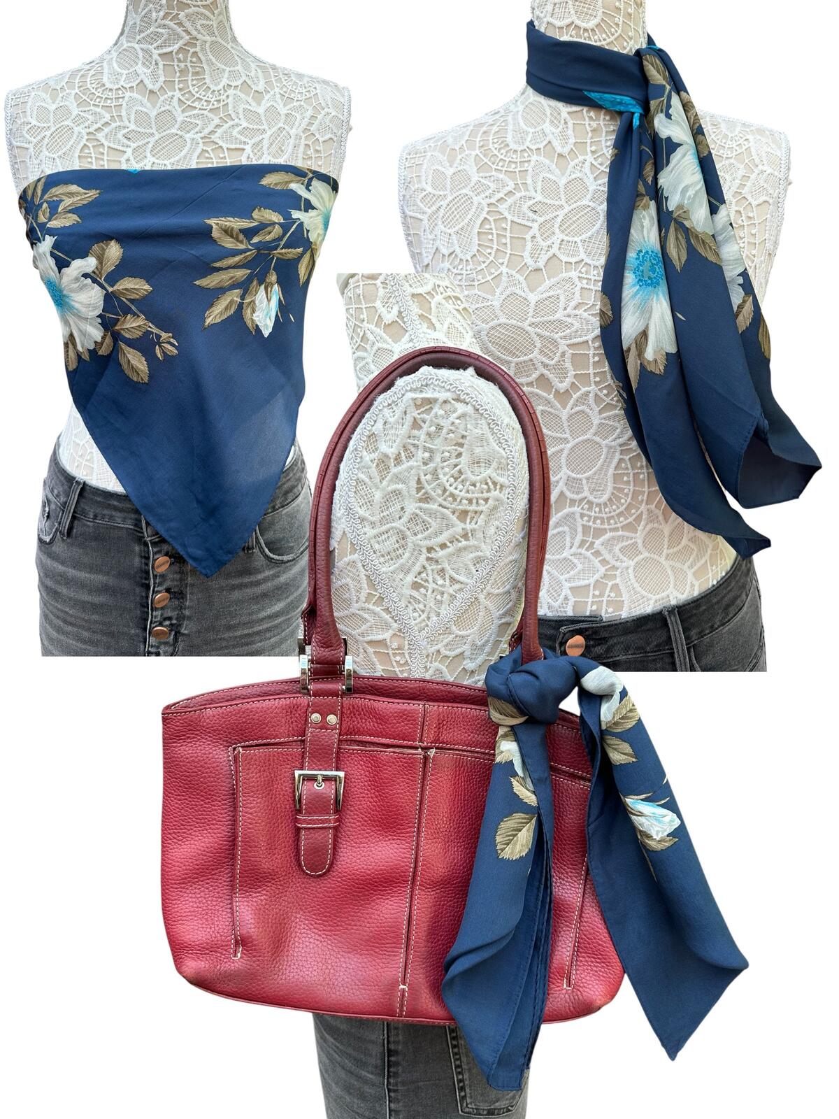 Ellen Tracy Vintage Floral Navy Scarf