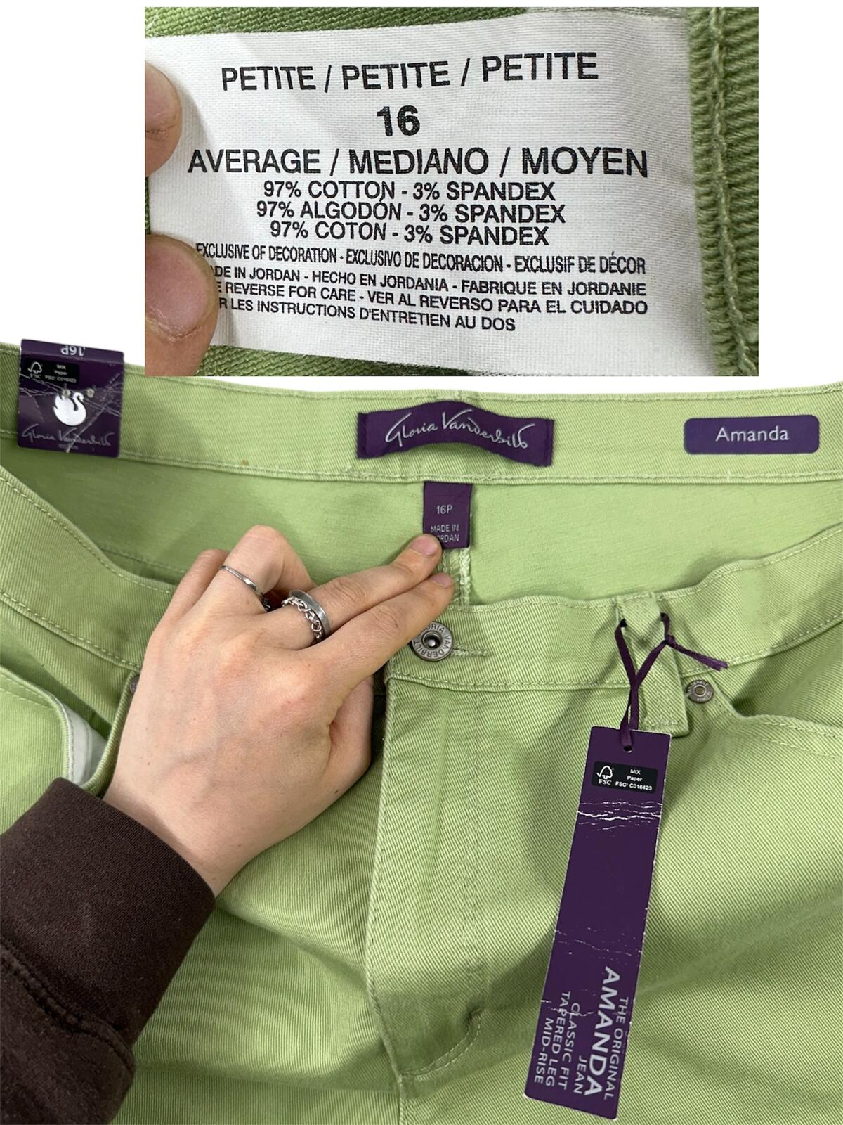 Gloria Vanderbilt NWT Light Green Straight Leg Jeans Classic Five