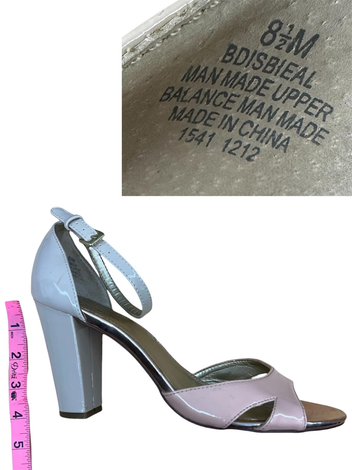 Bandolino Pastel Pink and Beige Patent Ankle Strap Block Heel Sandals Y2K Retro