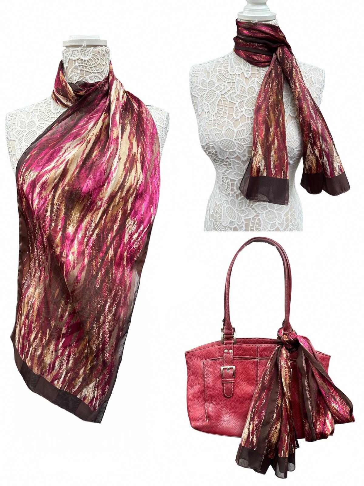 Metallic Abstract Scarf Wrap in Burgundy Gold and Black