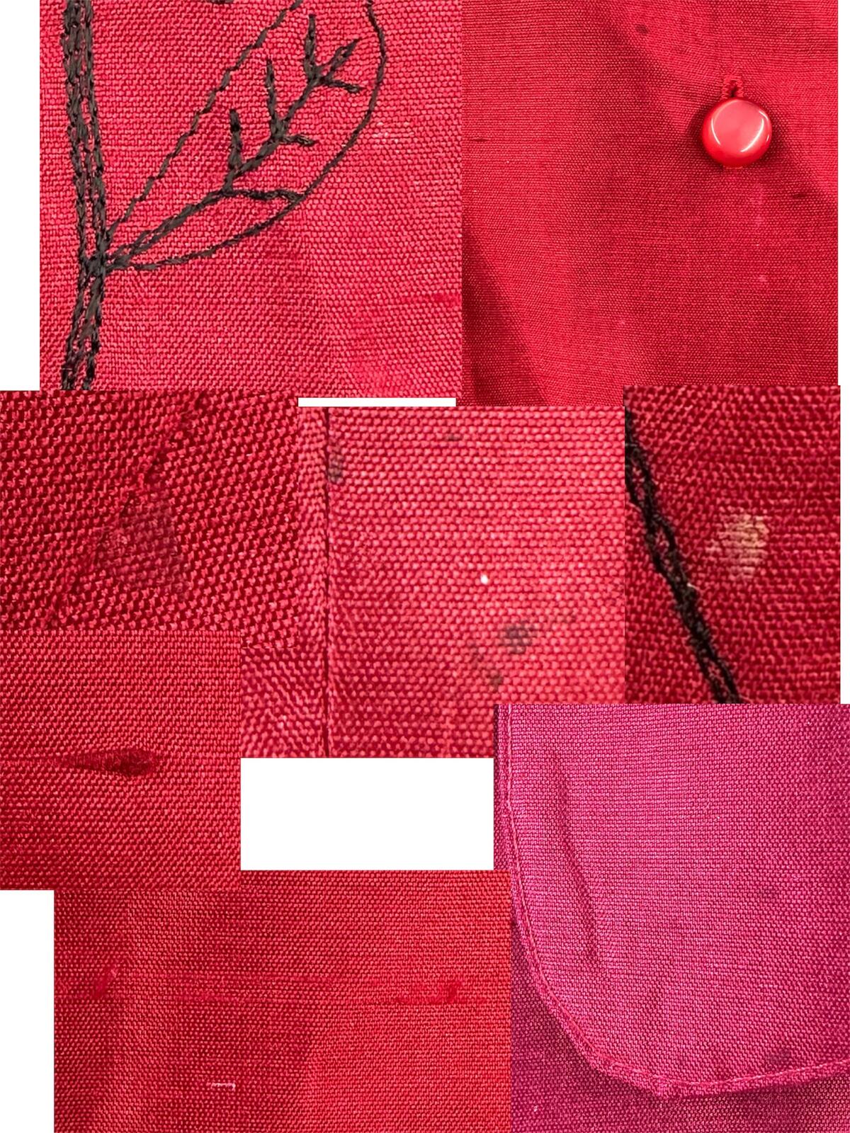 Silkland Red Silk Sleeveless Button Front Vest Blouse with Floral Embroidery Y2K