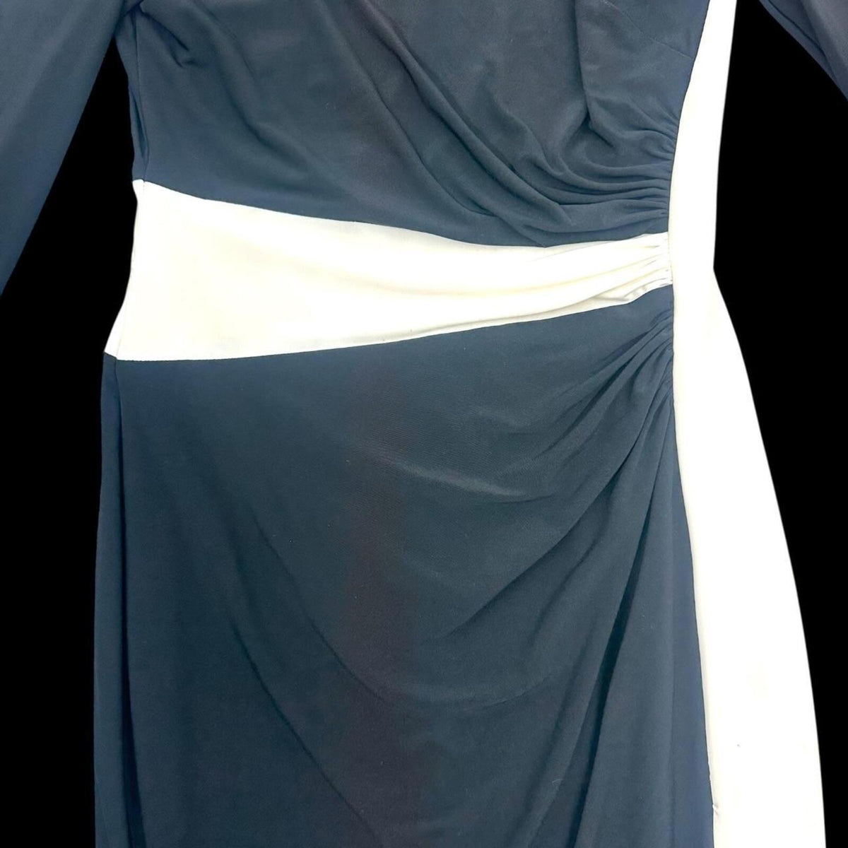 Lauren Ralph Lauren Two Tone Black and Cream Sheath Dress Long Sleeve